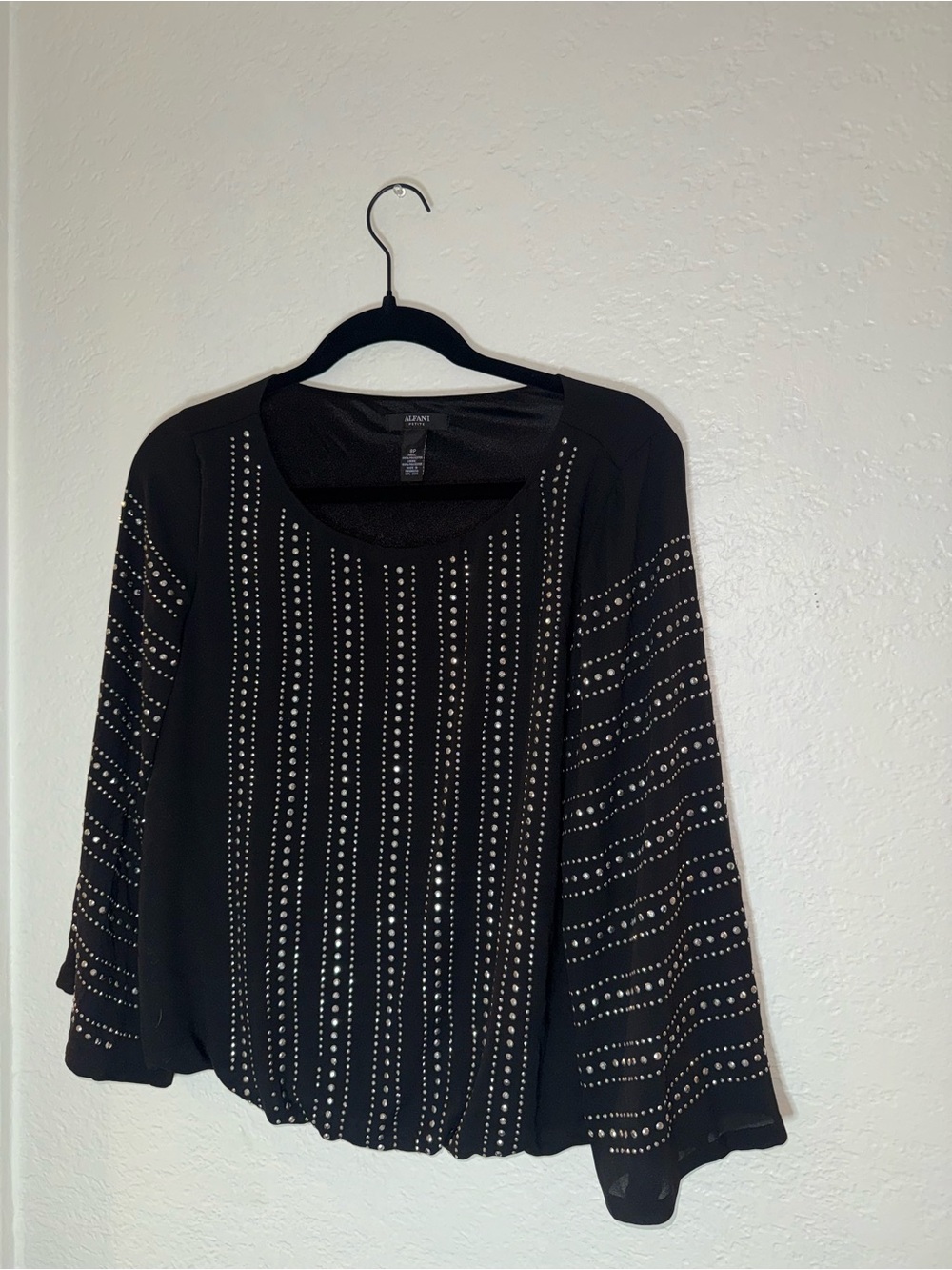 Alfani Black Long-Sleeve Studded Blouse